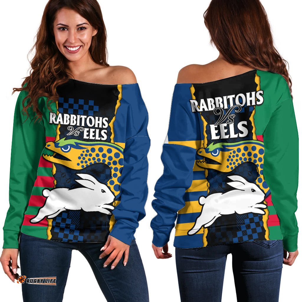 NRL Combine Rabbitohs and Eels Off Shoulder Sweater 04