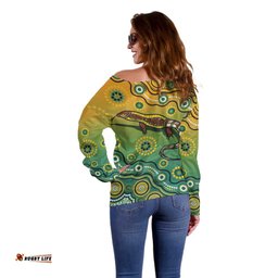Goanna Aboriginal style Dot Artwork Off Shoulder Sweater