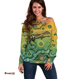 Goanna Aboriginal style Dot Artwork Off Shoulder Sweater
