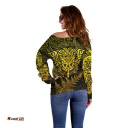 New Zealand Rugby Off Shoulder Sweater Silver Fern All Black Mix Ta Moko Gold Style 04