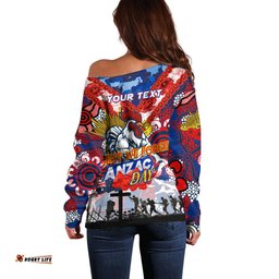 Personalised Roosters ANZAC Day Off Shoulder Sweater Aboriginal Rising Sun