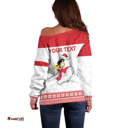 AFL Sydney Christmas Personalised Off Shoulder Sweater with Swans Mascot Simple Style