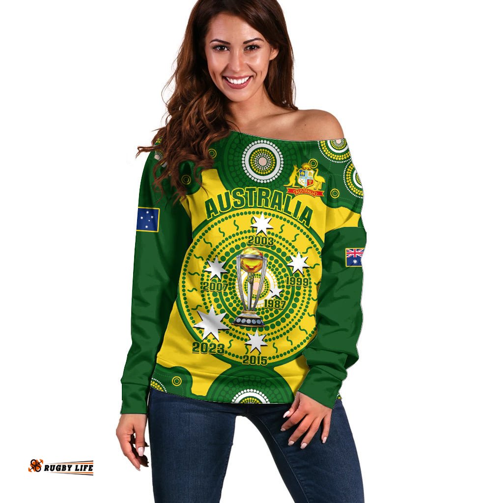 Personalised Australia Cricket Off Shoulder Sweater World Cup 6th Champions Trophy National Color