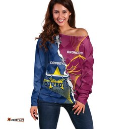 Custom Cowboys And Broncos Rugby Off Shoulder Sweater Dynamic Style