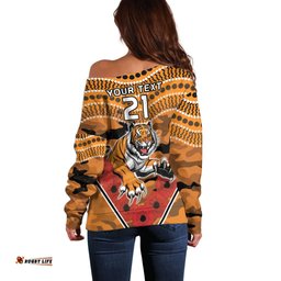 Custom Wests Tigers Rugby ANZAC Off Shoulder Sweater Aboriginal and Army Patterns
