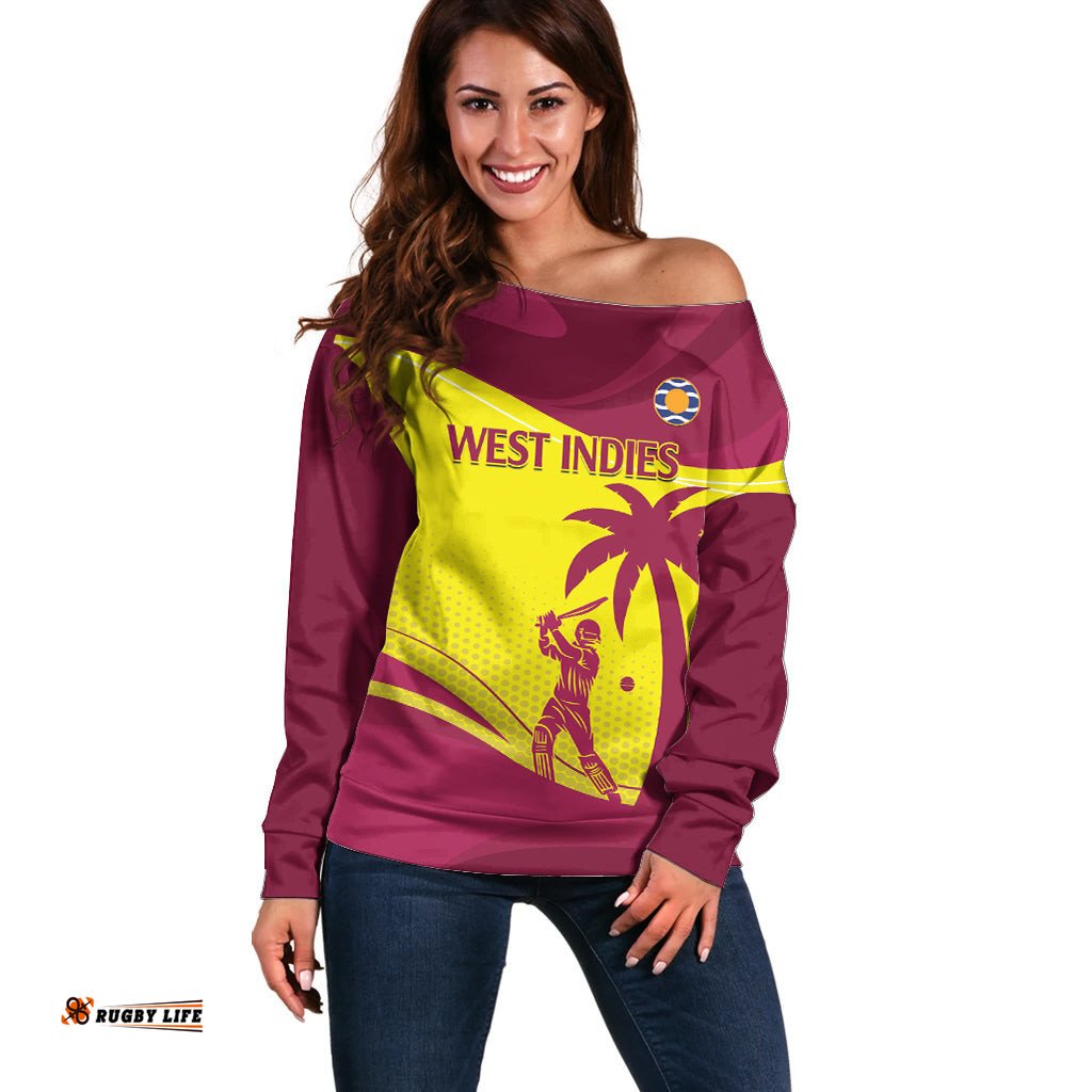 Custom West Indies Cricket Off Shoulder Sweater 2024 World Cup Go Windies
