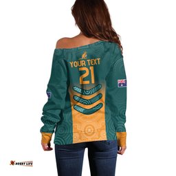 Custom Wallaroos Womens Rugby Off Shoulder Sweater Aboriginal Dots Art
