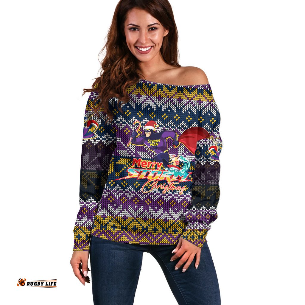 Melbourne Storm Christmas Off Shoulder Sweater MerryStorm Man