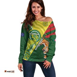 Custom Bangladesh And Australia Cricket Off Shoulder Sweater Kangaroo Tiger Together