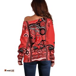 Melbourne Renegades Cricket Off Shoulder Sweater Happy Australia Day Aboriginal Art