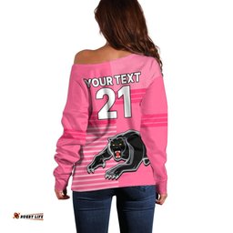 Custom Text And Number Penrith Panthers Rugby Off Shoulder Sweater Proud The Panthers Comeback Pink