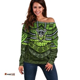 Raiders Rugby Off Shoulder Sweater Polynesian and Aboriginal Special Version