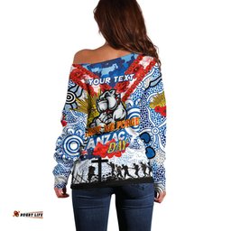 Personalised Bulldogs ANZAC Day Off Shoulder Sweater Aboriginal Rising Sun