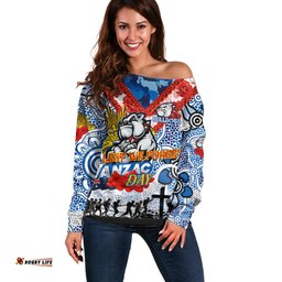 Personalised Bulldogs ANZAC Day Off Shoulder Sweater Aboriginal Rising Sun