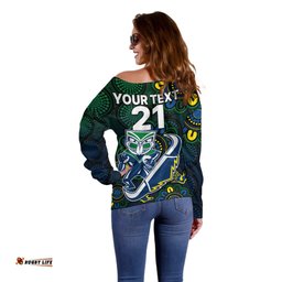 Custom Text And Number NRL Combine Warriors and Cowboys Off Shoulder Sweater Aboriginal