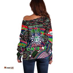Merry Christmas New Zealand Warriors Off Shoulder Sweater Aboriginal Santa Rugby Mascot