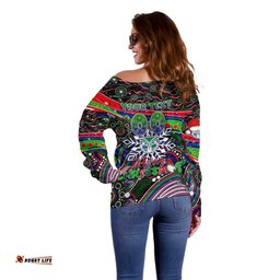 Merry Christmas New Zealand Warriors Off Shoulder Sweater Aboriginal Santa Rugby Mascot