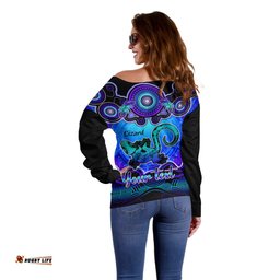 Personalised Australia Leo Lizard Zodiac Off Shoulder Sweater Auz Astrology Aboriginal Blue