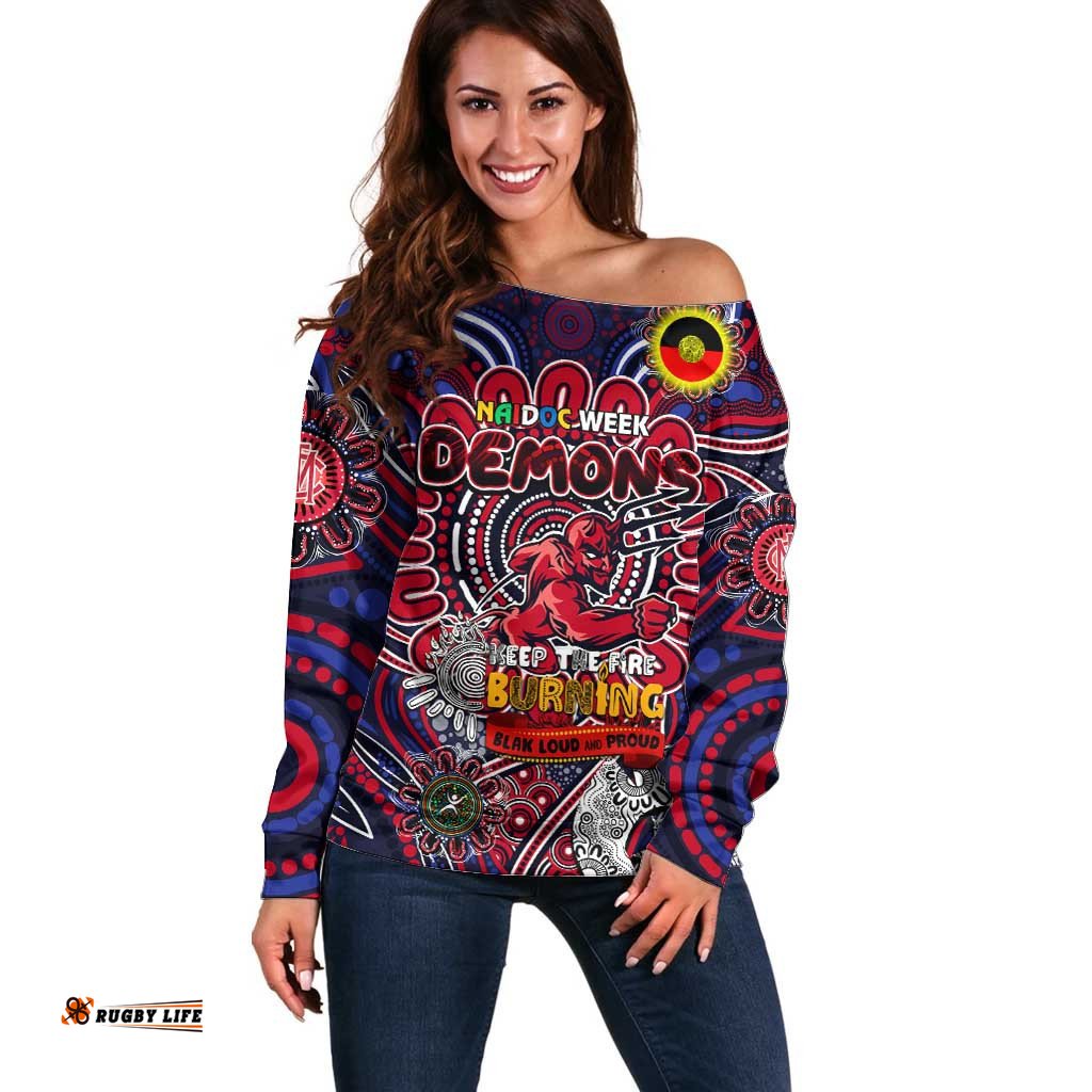 Custom Melbourne Demons NAIDOC Week 2024 Off Shoulder Sweater Mascot Football