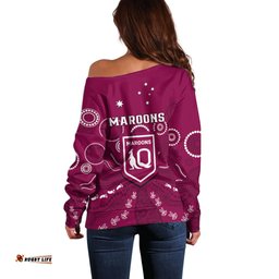 Maroons Rugby Off Shoulder Sweater QLD Aboriginal Art