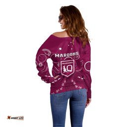 Maroons Rugby Off Shoulder Sweater QLD Aboriginal Art