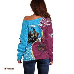 Personalised Eagles And Titans Rugby Off Shoulder Sweater Aboriginal Mix Polynesian Pattern