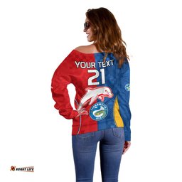 Custom Text And Number NRL Dolphins Combine Parra Eels Off Shoulder Sweater Sporty Style