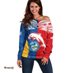 Custom Text And Number NRL Dolphins Combine Parra Eels Off Shoulder Sweater Sporty Style