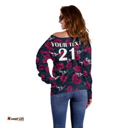 Custom Text And Number Sea Eagles Rugby Off Shoulder Sweater Polynesian Style With Hibiscus