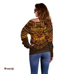 Wallabies Rugby Off Shoulder Sweater Polynesian and Aboriginal Special Orange Version