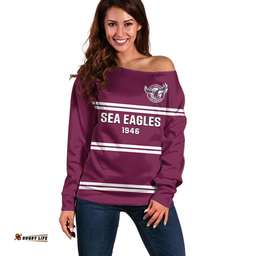 Sea Eagles Rugby Off Shoulder Sweater Manly Warringah Maroon Sporty Style
