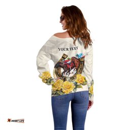 Melbourne Horse Racing Personalised Off Shoulder Sweater Australian Horse With Yellow Roses