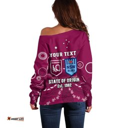 Personalised QLD Maroons and NSW Blues Rugby Off Shoulder Sweater State of Origin Indigenous Maroon