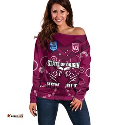 Personalised QLD Maroons and NSW Blues Rugby Off Shoulder Sweater State of Origin Indigenous Maroon