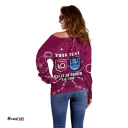 Personalised QLD Maroons and NSW Blues Rugby Off Shoulder Sweater State of Origin Indigenous Maroon