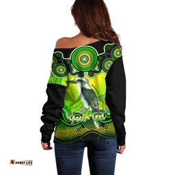 Personalised Australia Sagittarius Kookaburra Zodiac Off Shoulder Sweater Auz Astrology Aboriginal Green