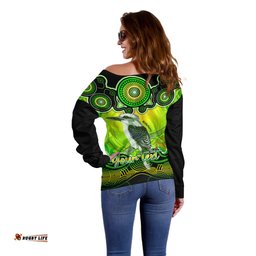 Personalised Australia Sagittarius Kookaburra Zodiac Off Shoulder Sweater Auz Astrology Aboriginal Green