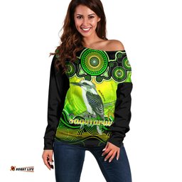 Personalised Australia Sagittarius Kookaburra Zodiac Off Shoulder Sweater Auz Astrology Aboriginal Green