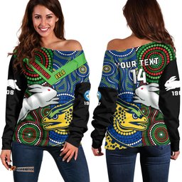Custom Text And Number Rabbitohs Mix Eels Rugby Off Shoulder Sweater Souths And Parra Indigenous