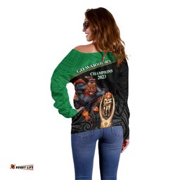 Warriors Rugby Off Shoulder Sweater Go Champions Aotearoa Mascot With Polynesian Maori Pattern