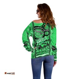 Melbourne Stars Cricket Off Shoulder Sweater Happy Australia Day Aboriginal Art