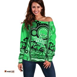 Melbourne Stars Cricket Off Shoulder Sweater Happy Australia Day Aboriginal Art