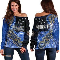 Personalised NAIDOC Week AFL Eagles Off Shoulder Sweater Aboriginal Dot Art Lizard Mix Boomerang