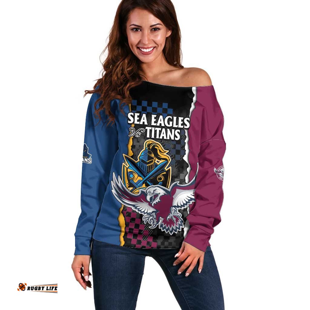 Titans and Manly Eagle Off Shoulder Sweater Rugby Together Sporty Style