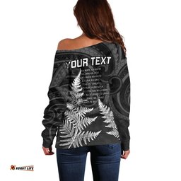 Personalised New Zealand Rugby Off Shoulder Sweater Aotearoa Ka Mate Haka All Black Mix Ta Moko White Style