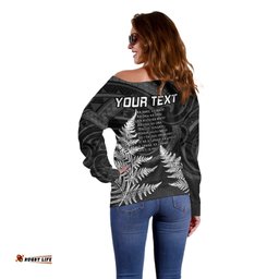 Personalised New Zealand Rugby Off Shoulder Sweater Aotearoa Ka Mate Haka All Black Mix Ta Moko White Style