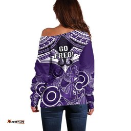 Dockers Football Off Shoulder Sweater Fremantle Aboriginal Mix Polynesian Pattern