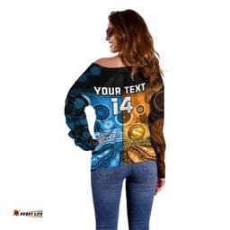 Custom Text And Number Perth Scorchers and Adelaide Strikers Cricket Off Shoulder Sweater Aboriginal Art 03