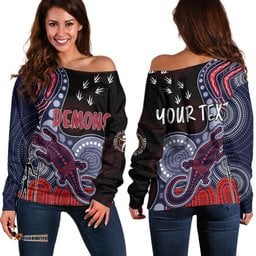Personalised NAIDOC Week AFL Demons Off Shoulder Sweater Aboriginal Dot Art Lizard Mix Boomerang