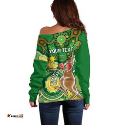Personalised Australia Boxing Kangaroo Off Shoulder Sweater Aussie Indigenous Art Mix National Color